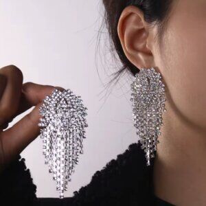 LUXURY Rhinestone Tassel Drop Earrings - Bridal/Formal